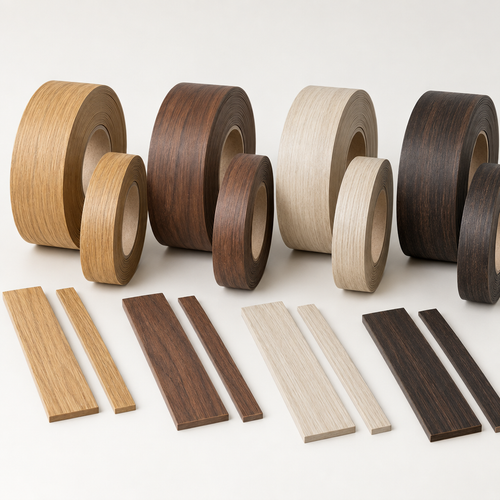 Matte wood-colour ABS edging rolls in 23 mm and 46 mm widths