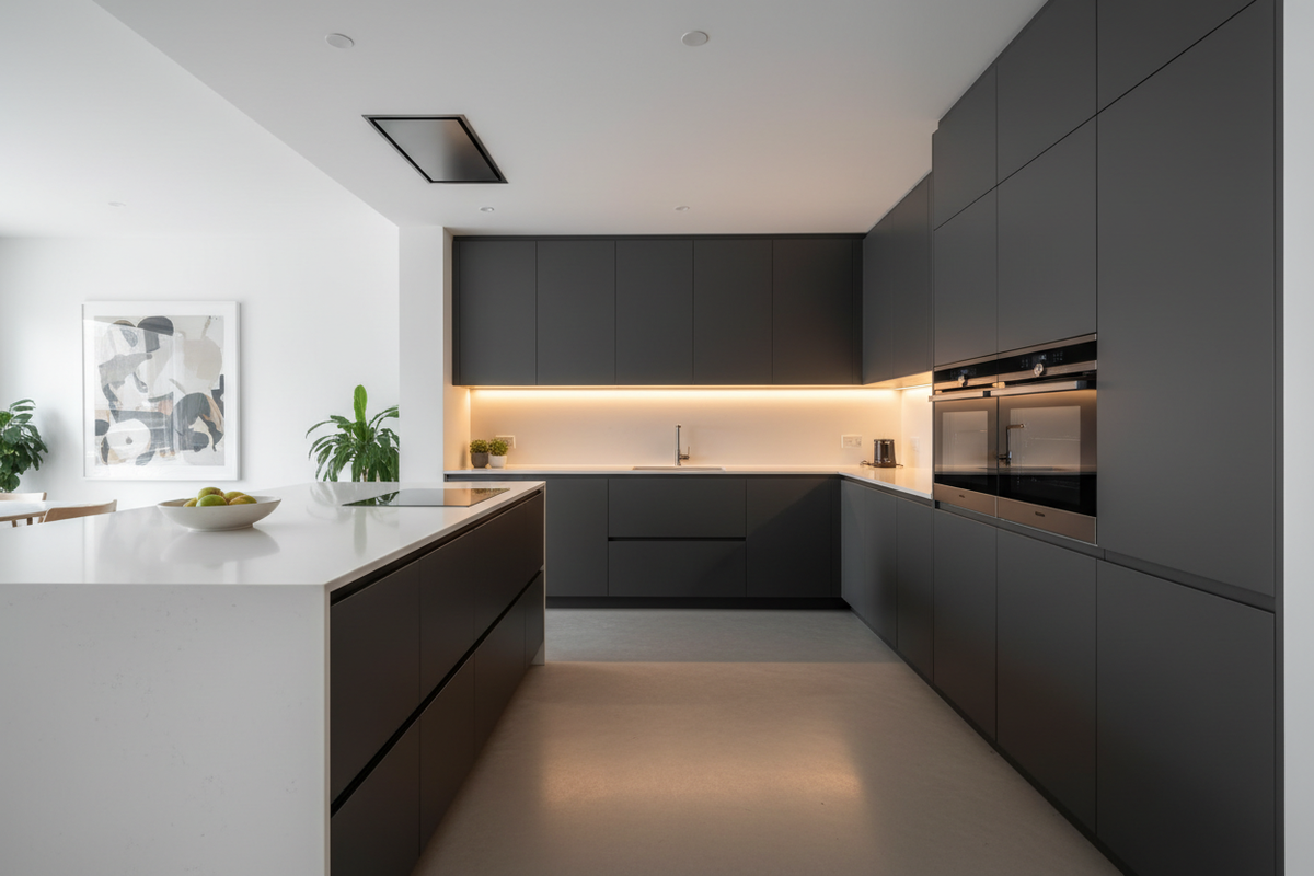 Premium Handleless Kitchen Cabinets - Dark Charcoal