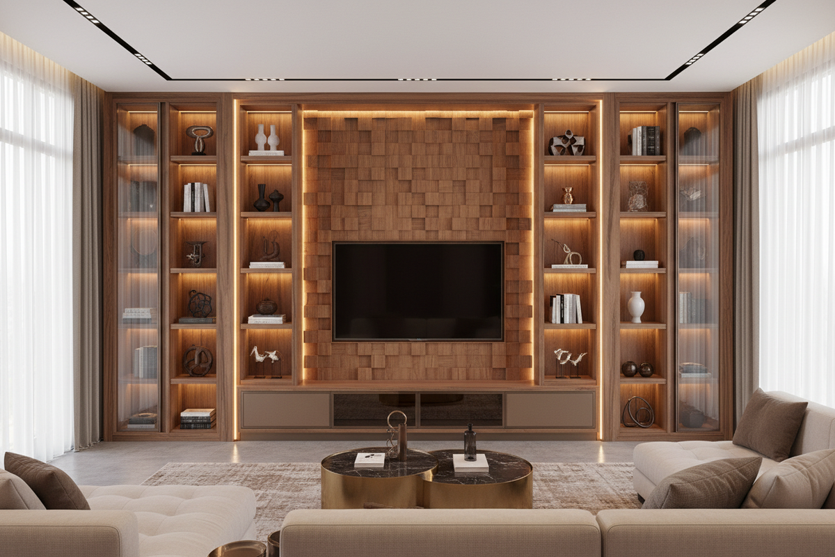 High-End TV Console with Feature Wall