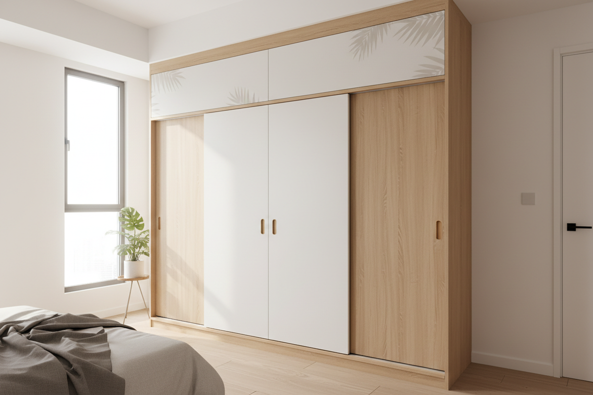 Singapore-style wardrobe with sliding doors